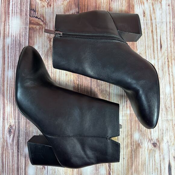 Franco Sarto OLYMPIA Sz 8 Black Leather Block Heel Zip Ankle Boots Booties Shoes - Picture 5 of 8